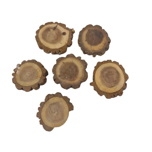Vintage Set of 6 Rustic Wood Bark Coasters, Hardwood Wooden Primitive - Picture 2 of 4